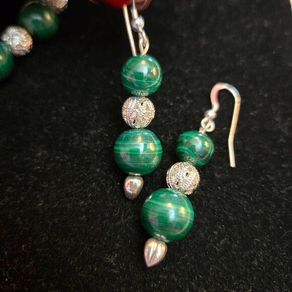 NEW Malachite & Sterling Silver Necklace Set 3 piece - Picture 11 of 11